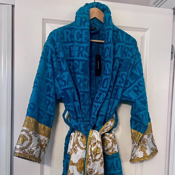 Versace I Heart Baroque Bathrobe Capri Blue Women’s Size Small - Picture 2 of 8